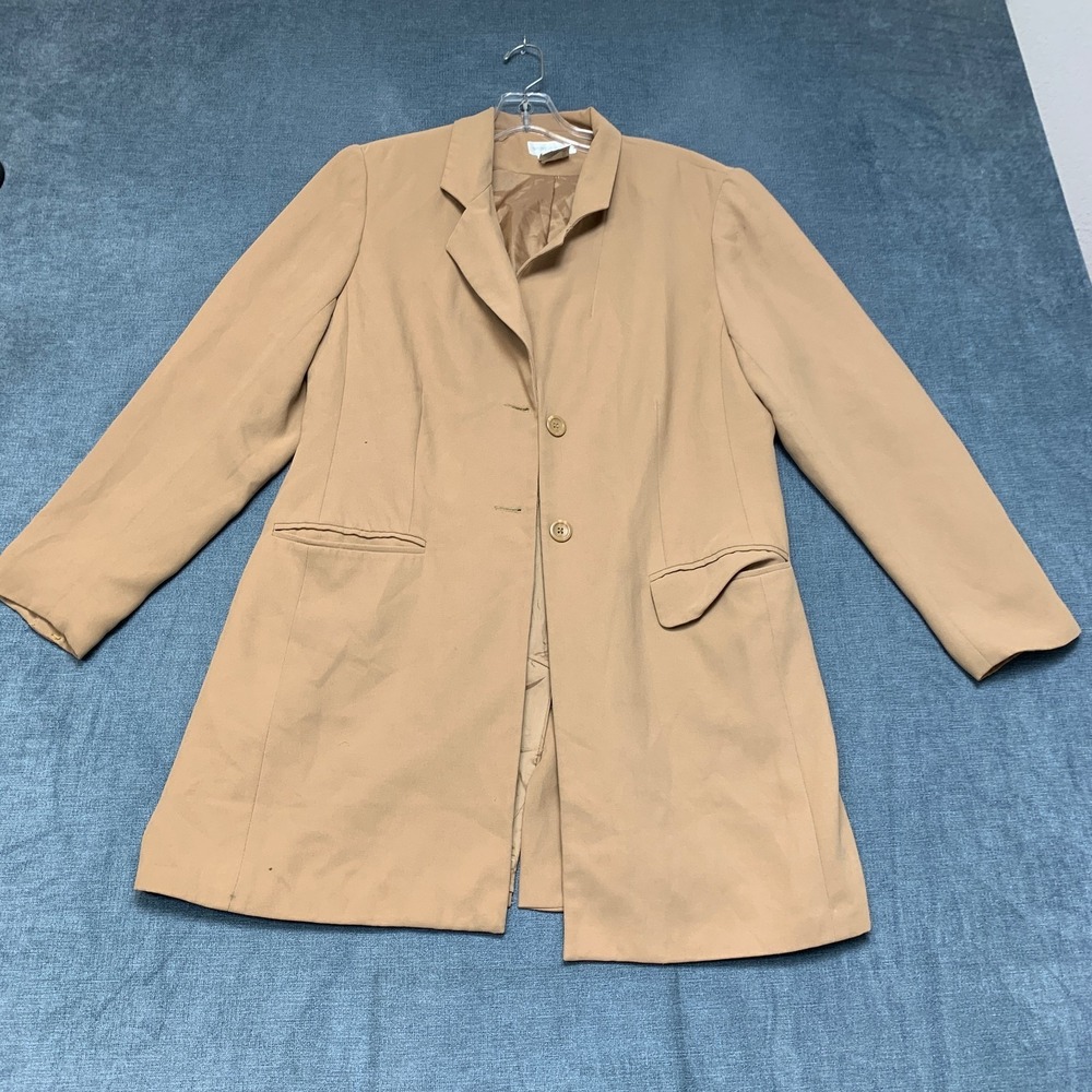 Worthington Longline Blazer Womens 10 Beige Single-Breasted Notch Lapel Formal